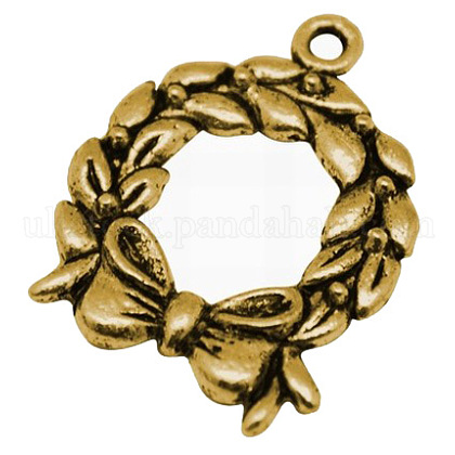 Zinc Alloy Christmas Wreath Pendants UK-TIBEP-12739-G-FF-1