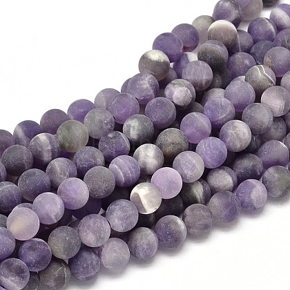 Frosted Natural Amethyst Round Bead Strands UK-G-L357-6mm-07-1