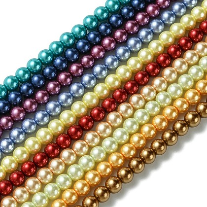 Eco-Friendly Dyed Glass Pearl Round Bead Strands UK-HY-A002-6mm-M-1