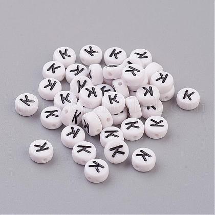 Flat Round with Letter K Acrylic Beads UK-X-PL37C9070-K-1