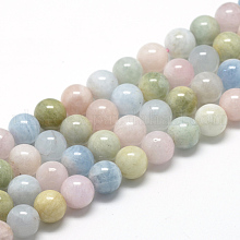 Natural Morganite Beads Strands, Grade A, Round, 8~9mm, Hole: 1mm, about 45~48pcs/strand, 15.7 inch