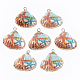 Electroplate Printed Natural Scallop Shell Pendants UK-SSHEL-R047-04-A03-2