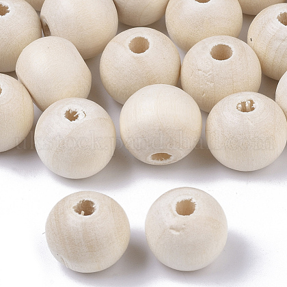 Natural Unfinished Wood Beads UK-WOOD-S651-A10mm-LF-1