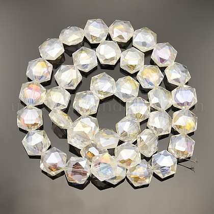 Hexagon Electroplate AB Color Plated Glass Beads Strands UK-EGLA-P015-AB01-K-1