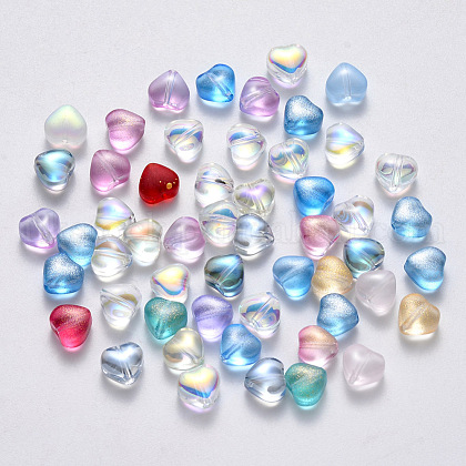 Transparent Spray Painted Glass Beads UK-GLAA-R211-02-1