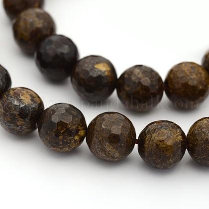 Faceted Natural Bronzite Round Bead Strands UK-G-M272-07-8mm-1
