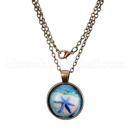 Glass Fantasy Underwater World Blue Starfish Time Gem Pendant Necklaces UK-X-NJEW-N0051-001J-01-1