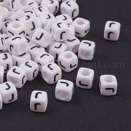6MM Letter J White Letter Acrylic Cube Beads UK-X-PL37C9308-J-1