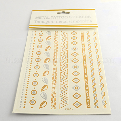 Cool Body Art Removable Mixed Shapes Fake Temporary Tattoos Metallic Paper Stickers UK-AJEW-Q081-06-1