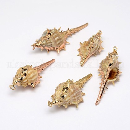Golden Electroplated Conch Shell Pendants UK-BSHE-M016-03-1