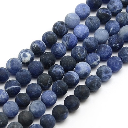 Frosted Natural Sodalite Round Bead Strands UK-G-M064-8mm-01-1