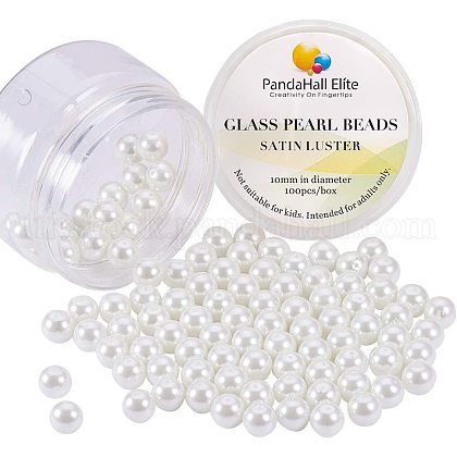 1 Box 10mm White Tiny Satin Luster Glass Pearl Beads Round Loose Beads for Jewelry Making UK-HY-PH0001-10mm-001-1