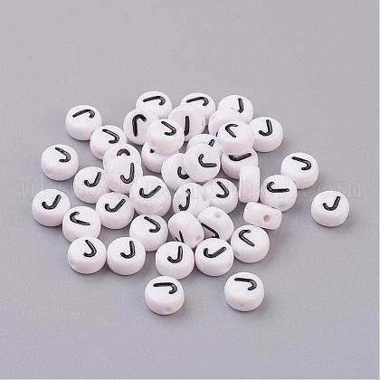 Flat Round with Letter J Acrylic Beads UK-X-PL37C9070-J-1