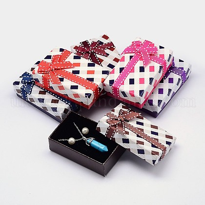 Rectangle with Checkered Pattern Cardboard Jewelry Set Boxes UK-CBOX-M001-30-K-1