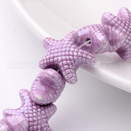 Handmade Porcelain Starfish/Sea Stars Beads Strands UK-X-PORC-E007-06-1