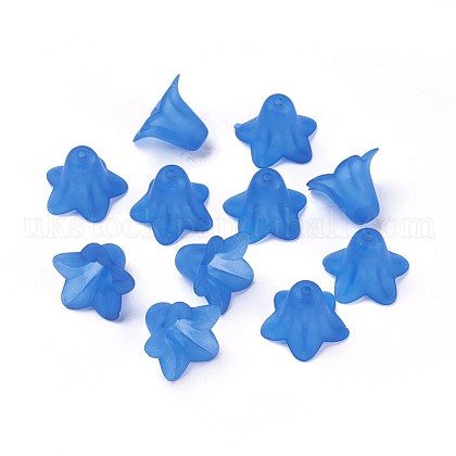 Blue Frosted Transparent Acrylic Flower Beads UK-X-PLF018-10-1
