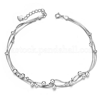 SHEGRACE 925 Sterling Silver Anklet with Triple Layered Chain and Beads UK-JA69A-1