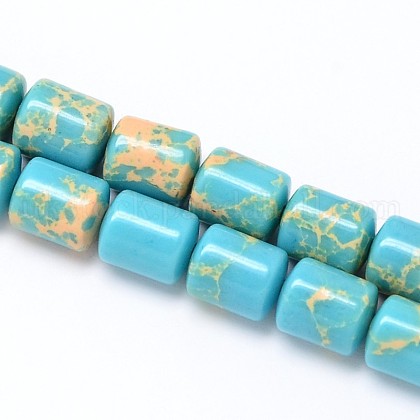 Synthetic Turquoise Column Beads Strands UK-G-N0140-11-8x10mm-K-1