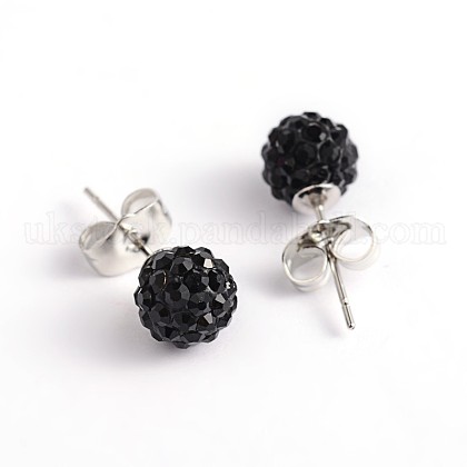 Polymer Clay Rhinestone Ball Stud Earrings UK-EJEW-O041-02I-1