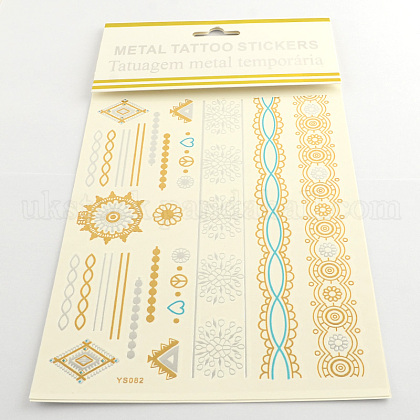 Mixed Shapes Cool Body Art Removable Fake Temporary Tattoos Metallic Paper Stickers UK-AJEW-Q081-82-1