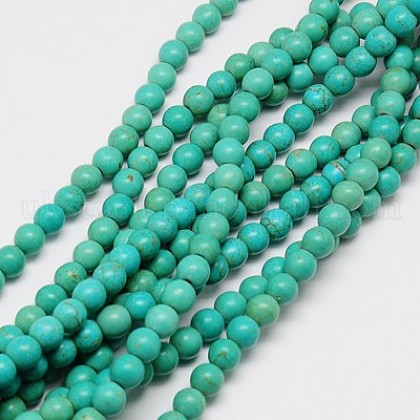 1 Strand Dyed Light Sea Green Round Synthetic Turquoise Beads Strands UK-X-TURQ-G106-4mm-02D-1
