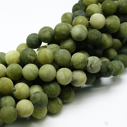 Round Frosted Natural TaiWan Jade Bead Strands UK-G-M248-6mm-02-1