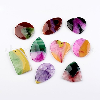 Mixed Shape Dyed Natural Agate Pendants UK-G-D798-M-1