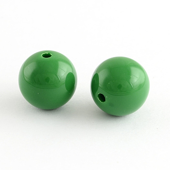 Chunky Bubblegum Round Acrylic Beads, Green, 20mm, Hole: 2~3mm, about 105pcs/500g