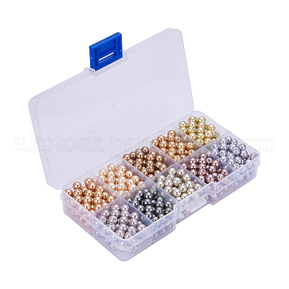10 Color Eco-Friendly Pearlized Round Glass Pearl Beads UK-HY-PH0010-01-1