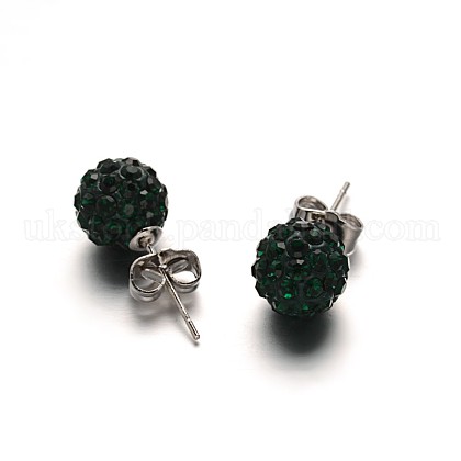 Polymer Clay Rhinestone Ball Stud Earrings UK-EJEW-F0083-01C-1