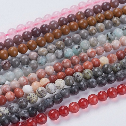 Natural Mixed Gemstone and Dyed Jade Beads Strands UK-G-G151-6mm-M2-1