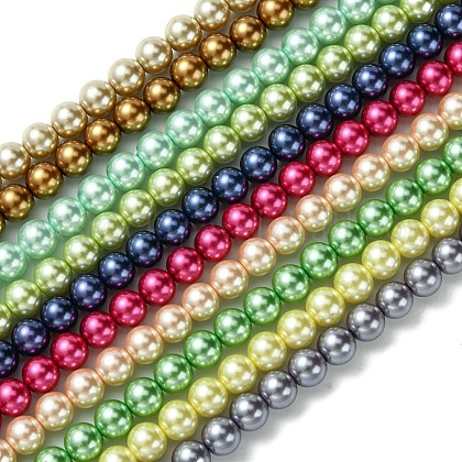 Eco-Friendly  Dyed Glass Pearl Round Bead Strands UK-HY-A002-8mm-M-1