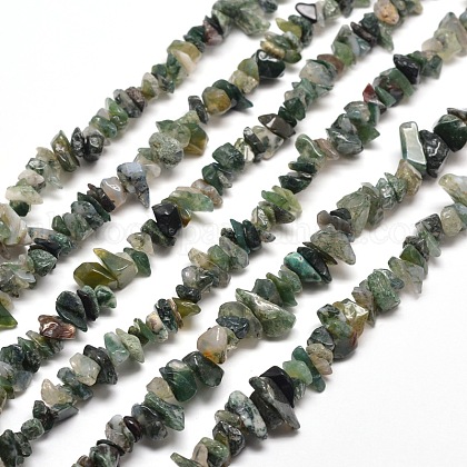 Natural Moss Agate Chip Bead Strands UK-X-G-M205-45-1