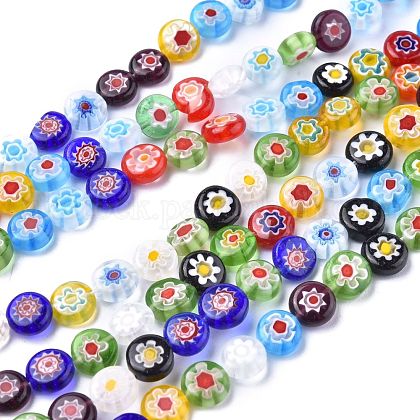 Flat Round Handmade Millefiori Glass Beads UK-X-LK-R004-54-1