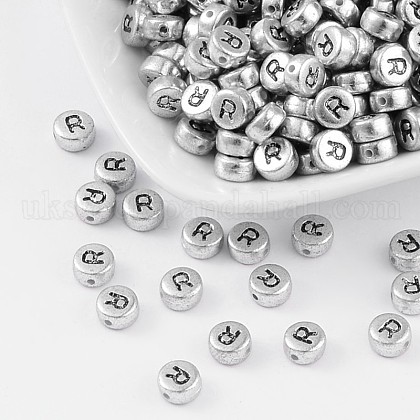 Silver Color Plated Acrylic Horizontal Hole Letter Beads UK-MACR-PB43C9070-R-1
