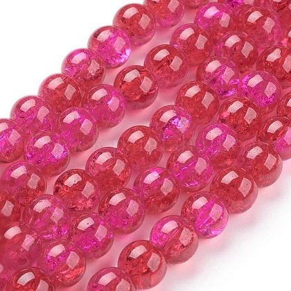 Spray Painted Crackle Glass Beads Strands UK-CCG-Q002-10mm-08-K-1