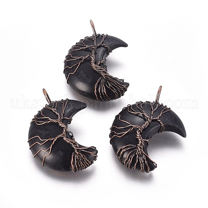 Natural Obsidian Tree of Life Wire Wrapped Pendants UK-G-L520-E03-R-NF-1