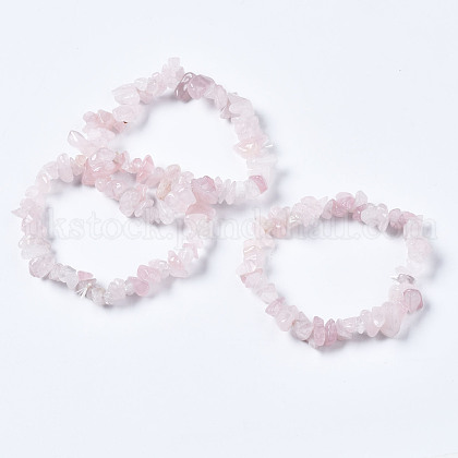 Unisex Chip Natural Rose Quartz Beaded Stretch Bracelets UK-BJEW-S143-09-1