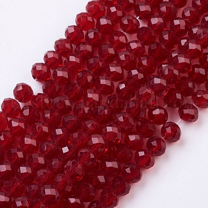 Dark Red Transparent Glass Rondelle Bead Strands UK-X-GLAA-R029-4mm-02A-1