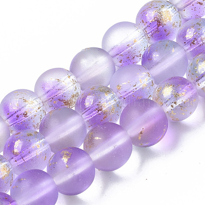 Frosted Spray Painted Glass Beads Strands UK-GLAA-N035-03C-C05-1