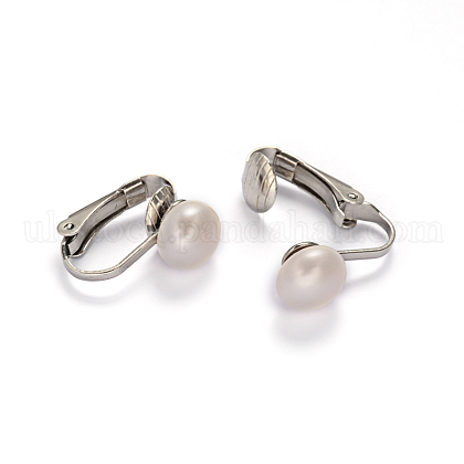 304 Stainless Steel Freshwater Pearl Clip-on Earrings UK-EJEW-M188-08A-K-1