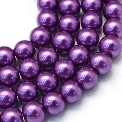 Baking Painted Pearlized Glass Pearl Round Bead Strands UK-HY-Q330-8mm-37-1