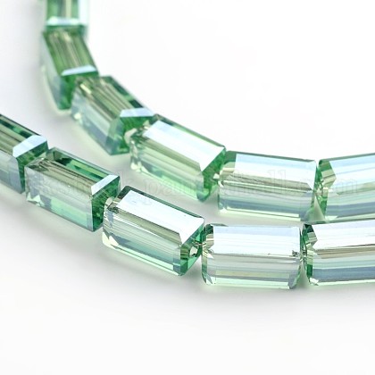 Pearl Luster Plated Faceted Cuboid Electroplate Glass Beads Strands&nbsp;UK-EGLA-F109-D05-1