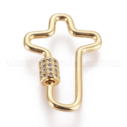 Brass Micro Pave Cubic Zirconia Screw Carabiner Lock Charms UK-ZIRC-F105-04G-1