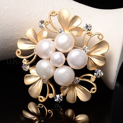 Flower Natural Pearl Alloy Safety Brooches UK-JEWB-L006-19-K-1