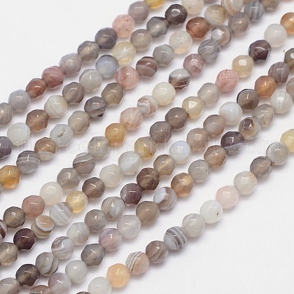 Faceted Natural Botswana Agate Round Beads Strands UK-G-I166-01-4mm-1