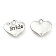 Wedding Theme Antique Silver Tone Tibetan Style Heart with Bride Rhinestone Charms UK-TIBEP-N005-12E-1