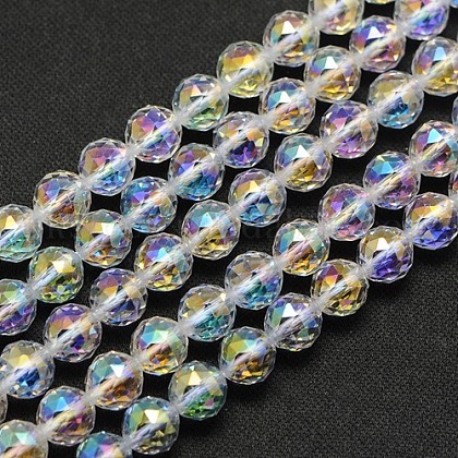 AB Color Plated Natural Gemstone Quartz Crystal Round Beads Strands UK-G-L093-12mm-02-K-1