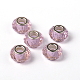 Pink European Style Iron Silver Tone Core Faceted Rondelle Glass Large Hole Beads for DIY Jewelry Bracelets & Necklaces Making UK-X-GDA001-65-4