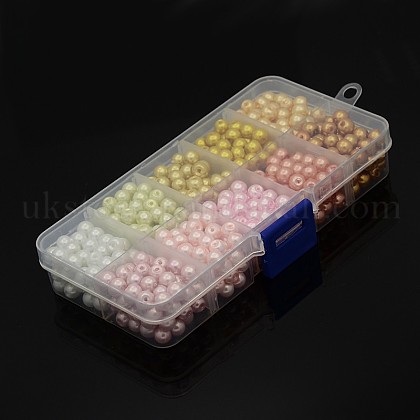 1Box Mixed Style Round Glass Pearl Beads UK-HY-X0001-B-1